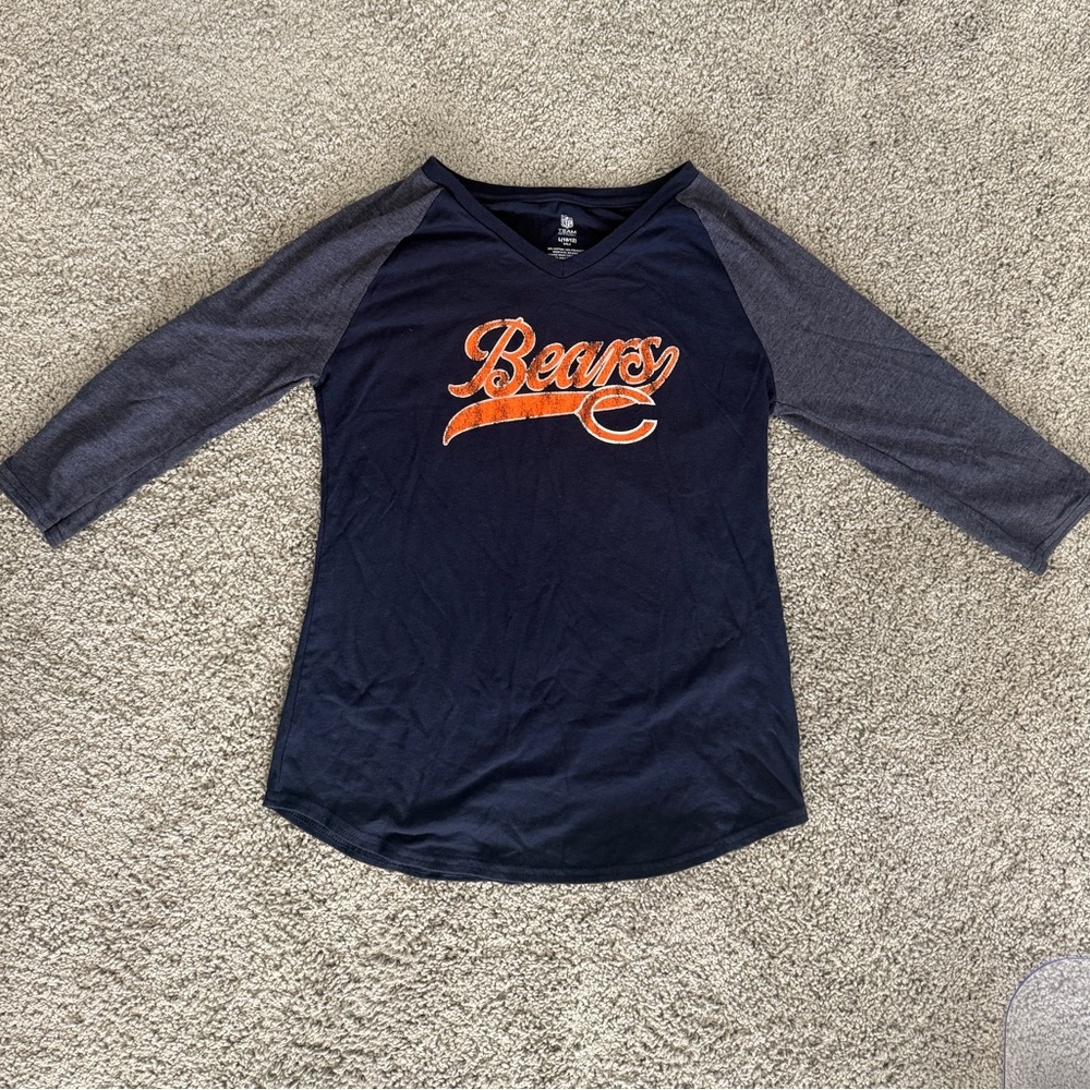 Girls Chicago Bears NFL Team Apparel Raglan V Neck T Shirt 3/4 Sleeve Sz L 10/12